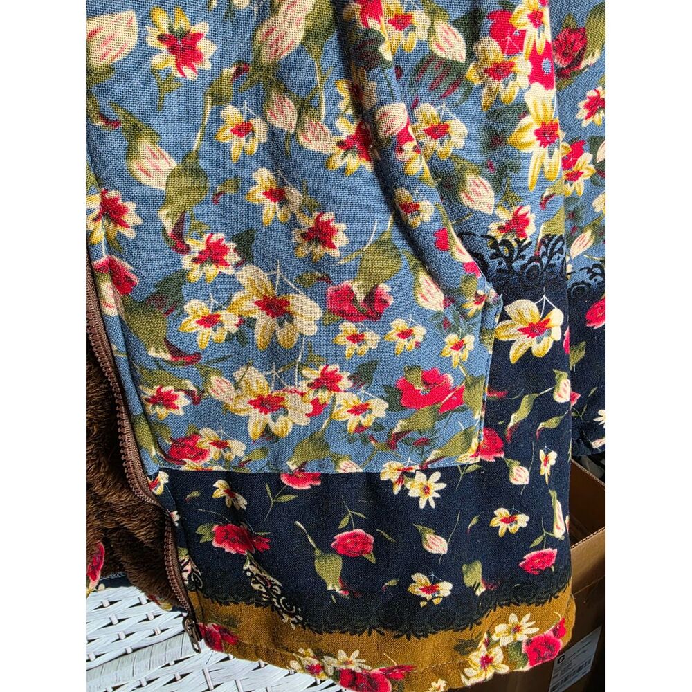 Boho Floral Patchwork Sherpa Fleece Lined Zip Up Hooded Jacket Plus Size 3XL - Picture 3 of 4